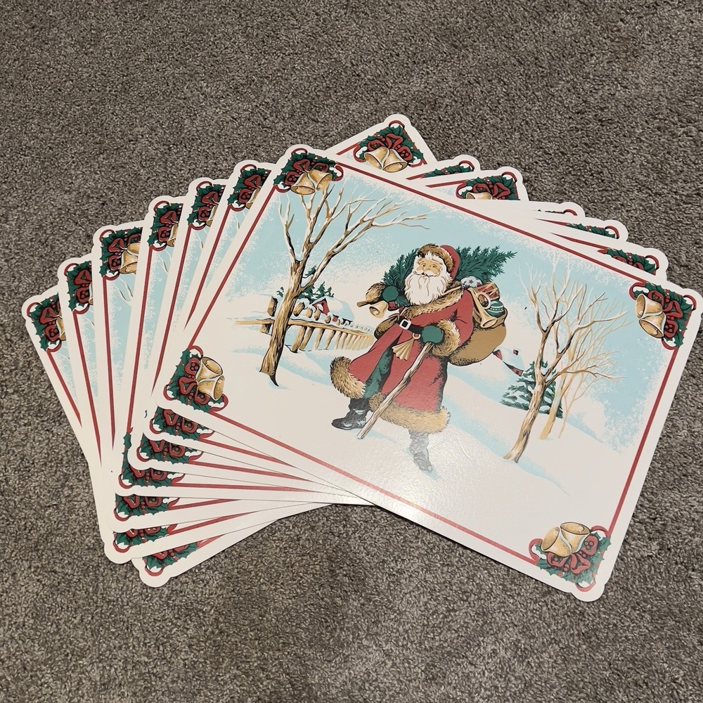 6 Vintage Santa Claus Christmas Placemats Vinyl Town & Country Winter 17"x 12"